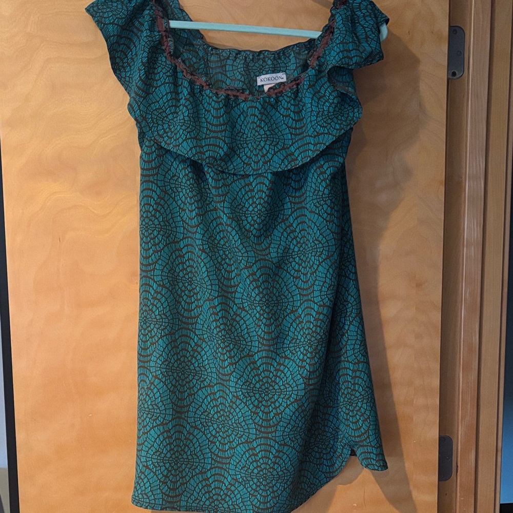 Perfect summer dress!!! Kokoon Teal and brown Patterned Mini Dress